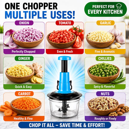 Manual Hand Press Push Chopper with 6 Blades for Effortless Chopping Vegetables & Fruits (Assorted, 1000 ml, Plastic)