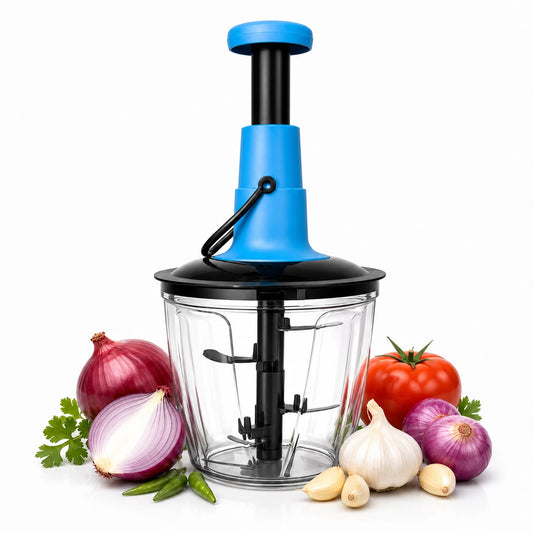 Manual Hand Press Push Chopper with 6 Blades for Effortless Chopping Vegetables & Fruits (Assorted, 1000 ml, Plastic)